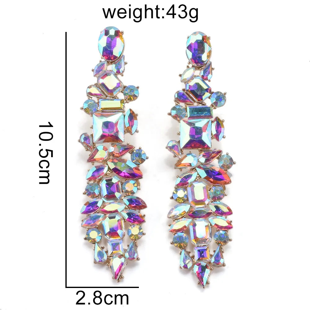 2026 New Fashion Crystal Rhinestones Long Earrings Women Indian Statement Large Baroque Earring Jewelry Rose Green Blue Clear