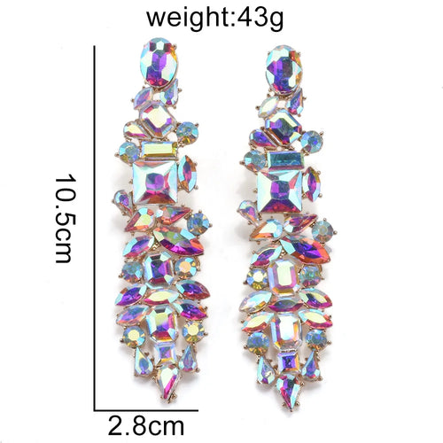 2026 New Fashion Crystal Rhinestones Long Earrings Women Indian Statement Large Baroque Earring Jewelry Rose Green Blue Clear
