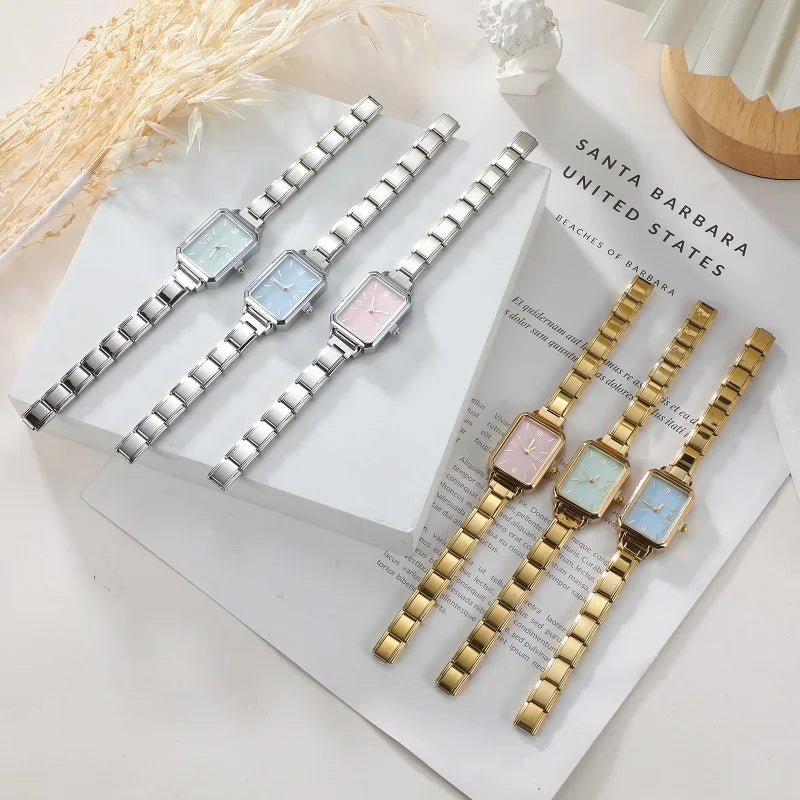 1PC High Quality Men Women's Stainless Steel Square Simple Watch 9MM Width Italian Charm Bracelet Bangle For DIY Jewelry Gifts