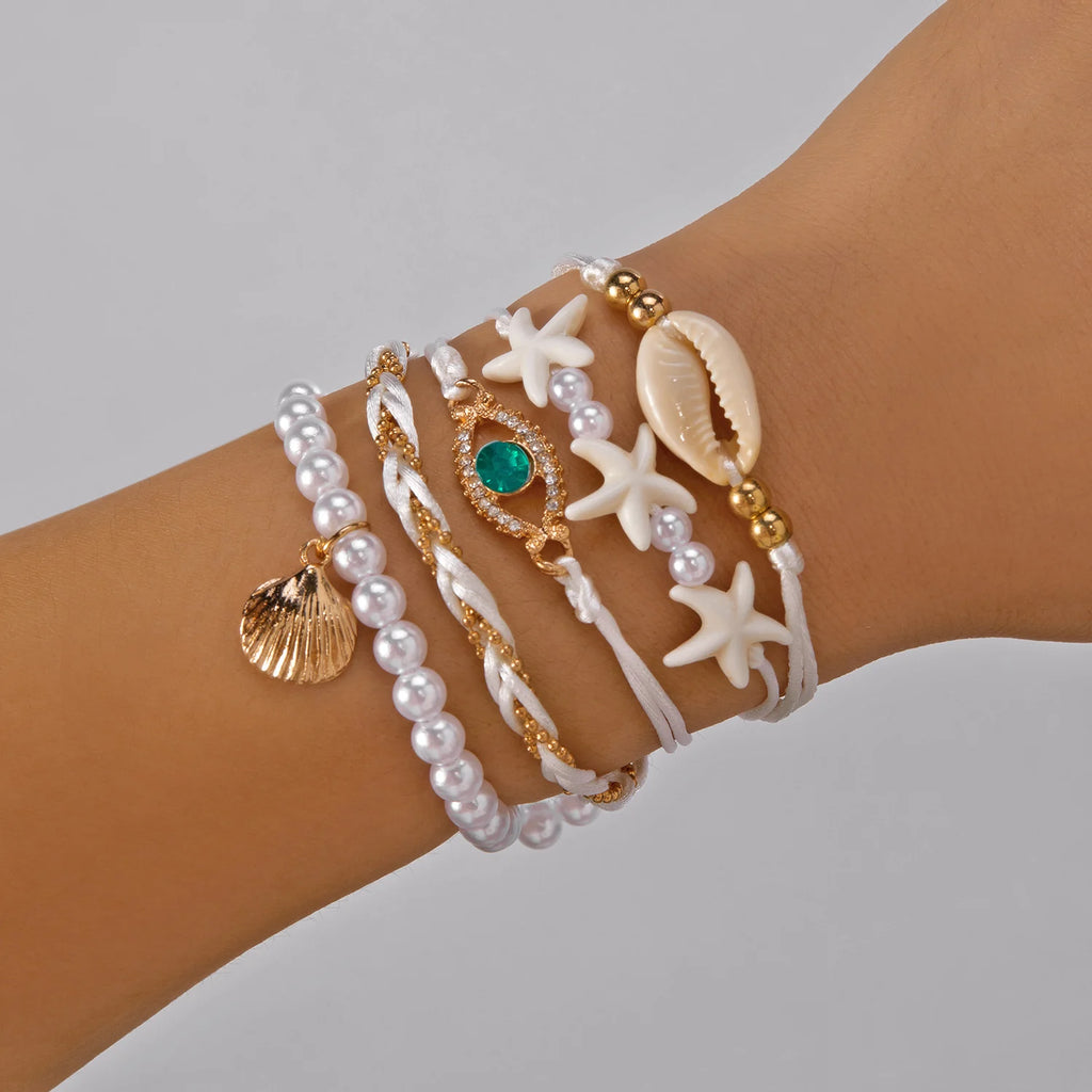 Bohemia Starfish Shell Bracelet Set for Women Men Summer Beach Fashion Evil Eye Multilayer Bracelet Jewelry Vacation Accessories