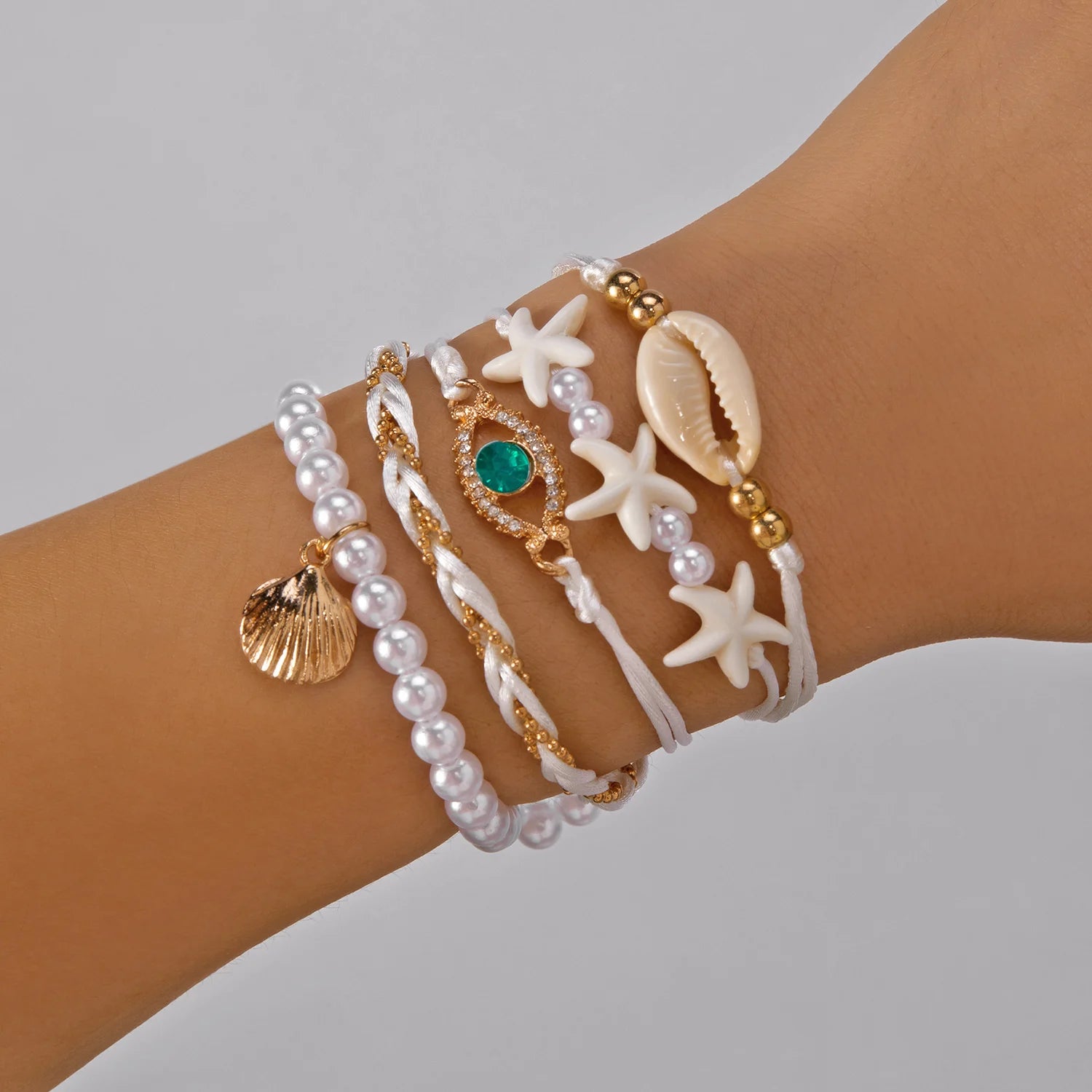 Bohemia Starfish Shell Bracelet Set for Women Men Summer Beach Fashion Evil Eye Multilayer Bracelet Jewelry Vacation Accessories
