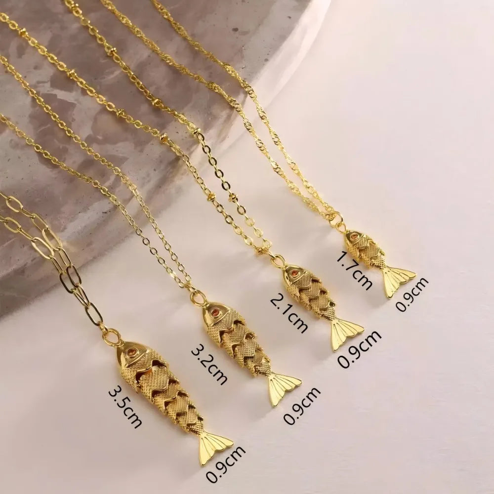 Exquisite Retro Fish Scale Texture Gold Color Stainless Steel Koi Carp Little Fish Pendant Necklace for Women Cute Jewelry Gifts