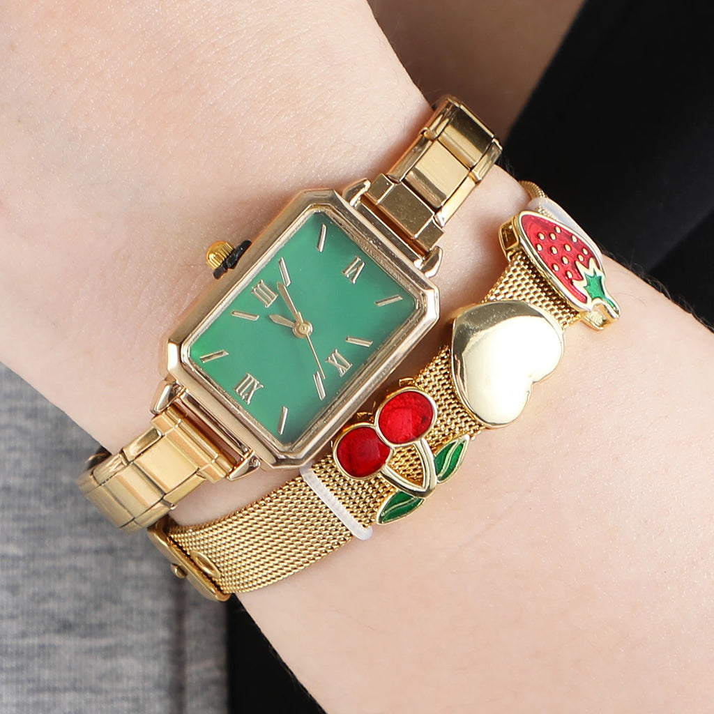 1PC High Quality Men Women's Stainless Steel Square Simple Watch 9MM Width Italian Charm Bracelet Bangle For DIY Jewelry Gifts