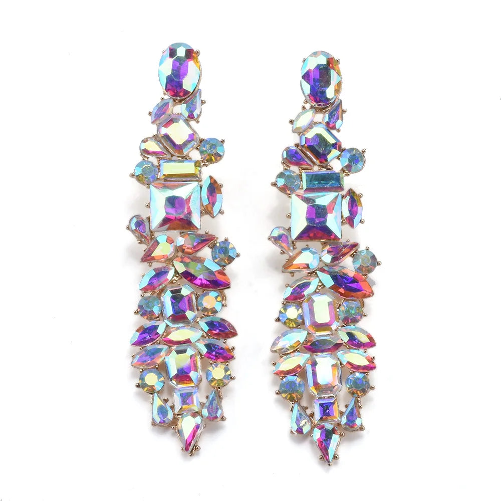 2026 New Fashion Crystal Rhinestones Long Earrings Women Indian Statement Large Baroque Earring Jewelry Rose Green Blue Clear
