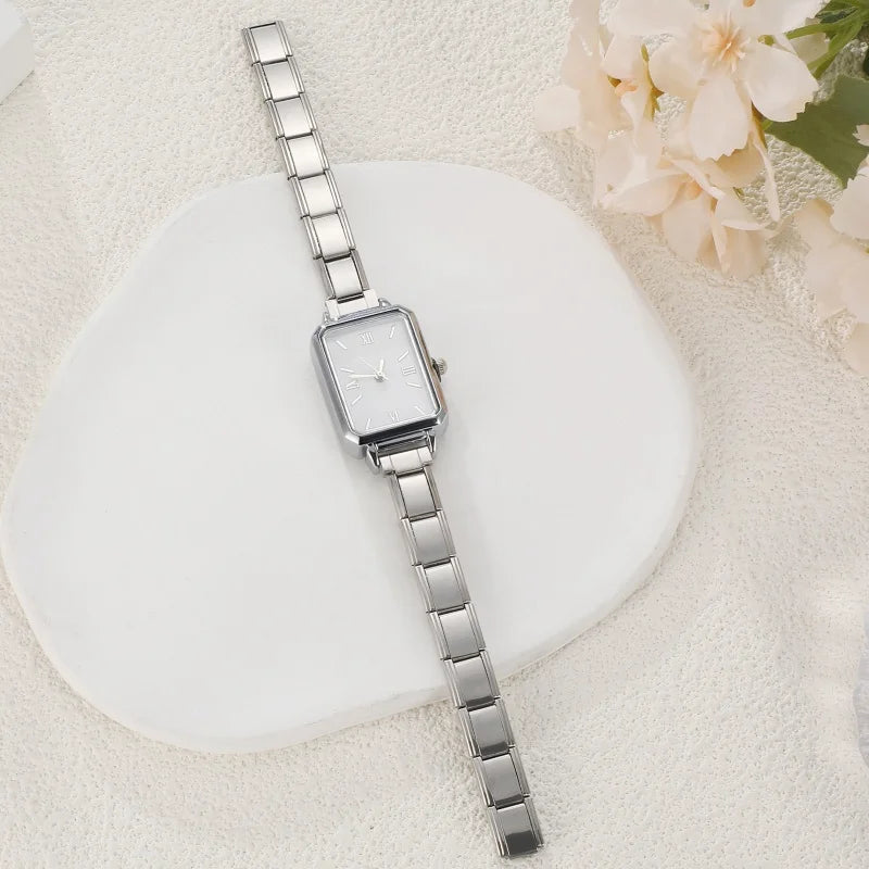 1PC High Quality Men Women's Stainless Steel Square Simple Watch 9MM Width Italian Charm Bracelet Bangle For DIY Jewelry Gifts