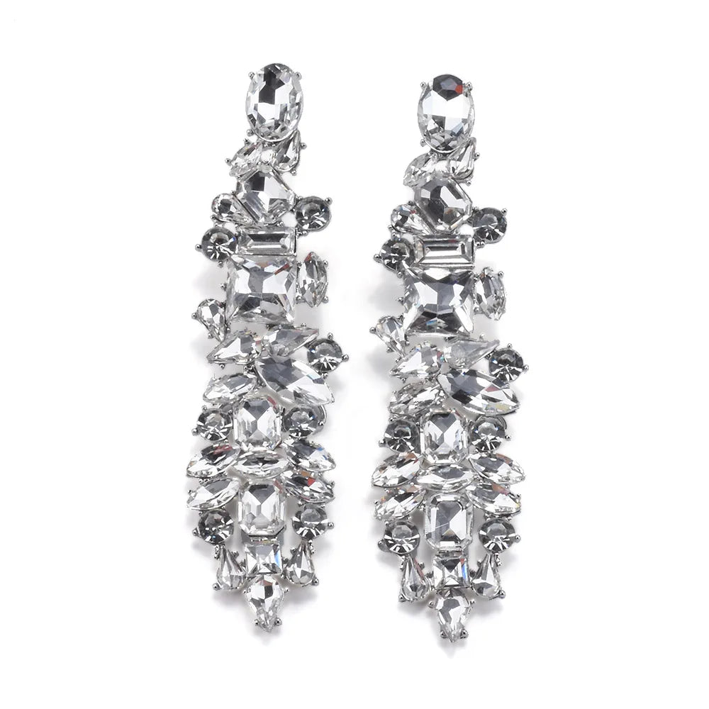 2026 New Fashion Crystal Rhinestones Long Earrings Women Indian Statement Large Baroque Earring Jewelry Rose Green Blue Clear
