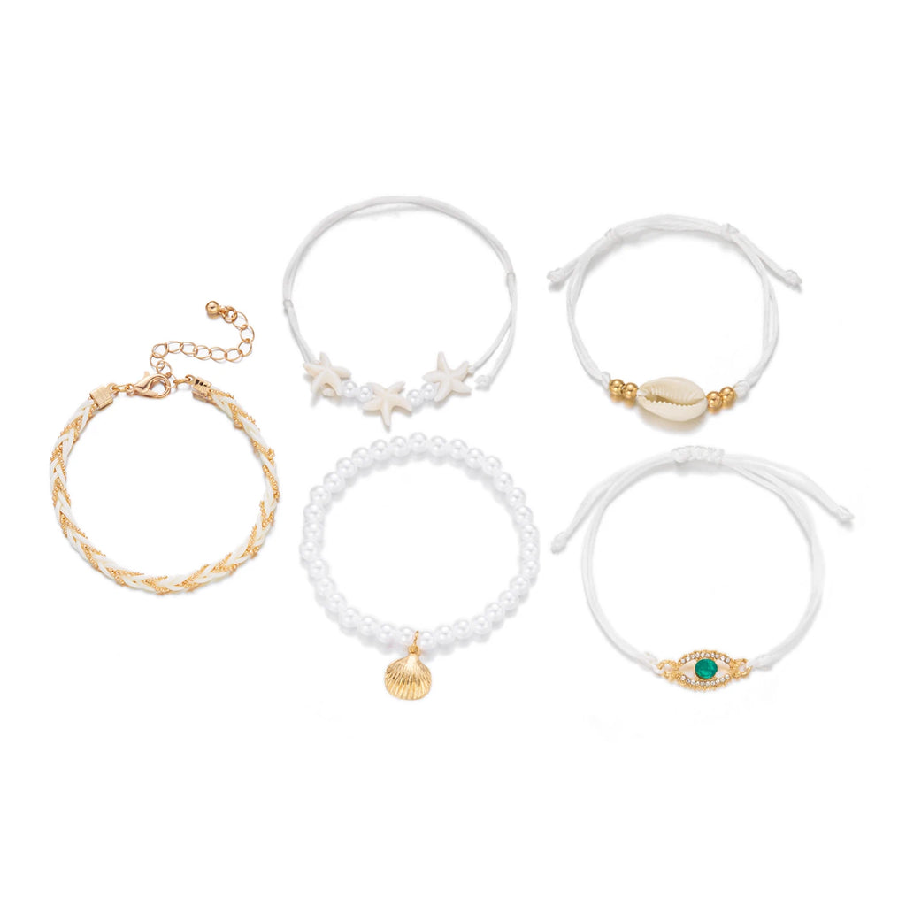 Bohemia Starfish Shell Bracelet Set for Women Men Summer Beach Fashion Evil Eye Multilayer Bracelet Jewelry Vacation Accessories