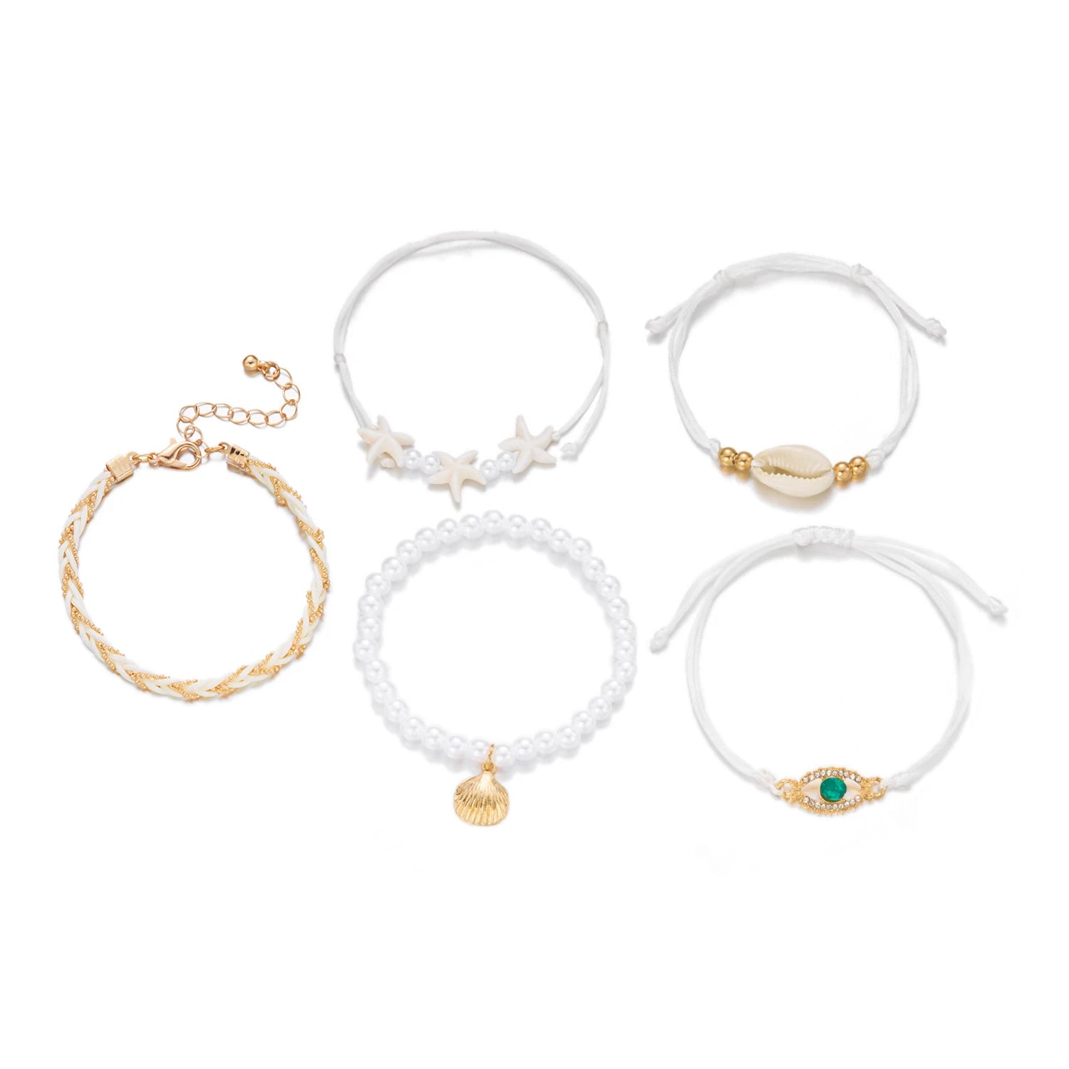 Bohemia Starfish Shell Bracelet Set for Women Men Summer Beach Fashion Evil Eye Multilayer Bracelet Jewelry Vacation Accessories