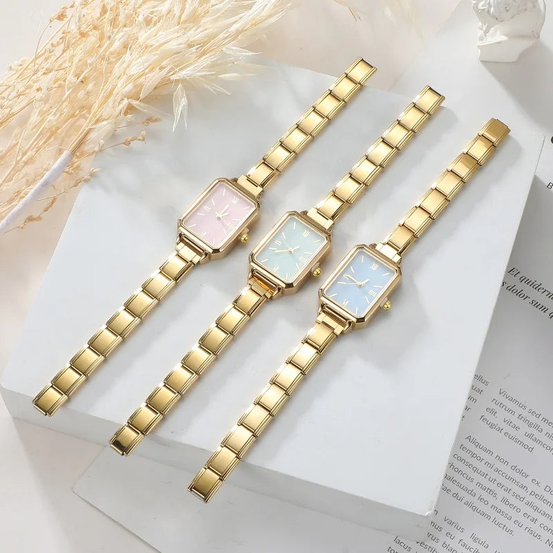 1PC High Quality Men Women's Stainless Steel Square Simple Watch 9MM Width Italian Charm Bracelet Bangle For DIY Jewelry Gifts