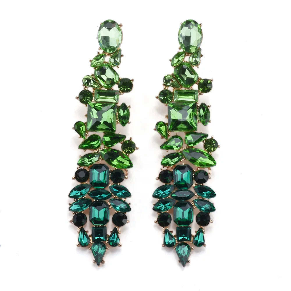 2026 New Fashion Crystal Rhinestones Long Earrings Women Indian Statement Large Baroque Earring Jewelry Rose Green Blue Clear