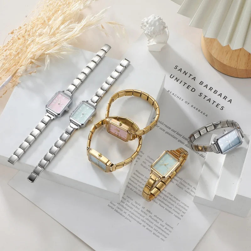 1PC High Quality Men Women's Stainless Steel Square Simple Watch 9MM Width Italian Charm Bracelet Bangle For DIY Jewelry Gifts