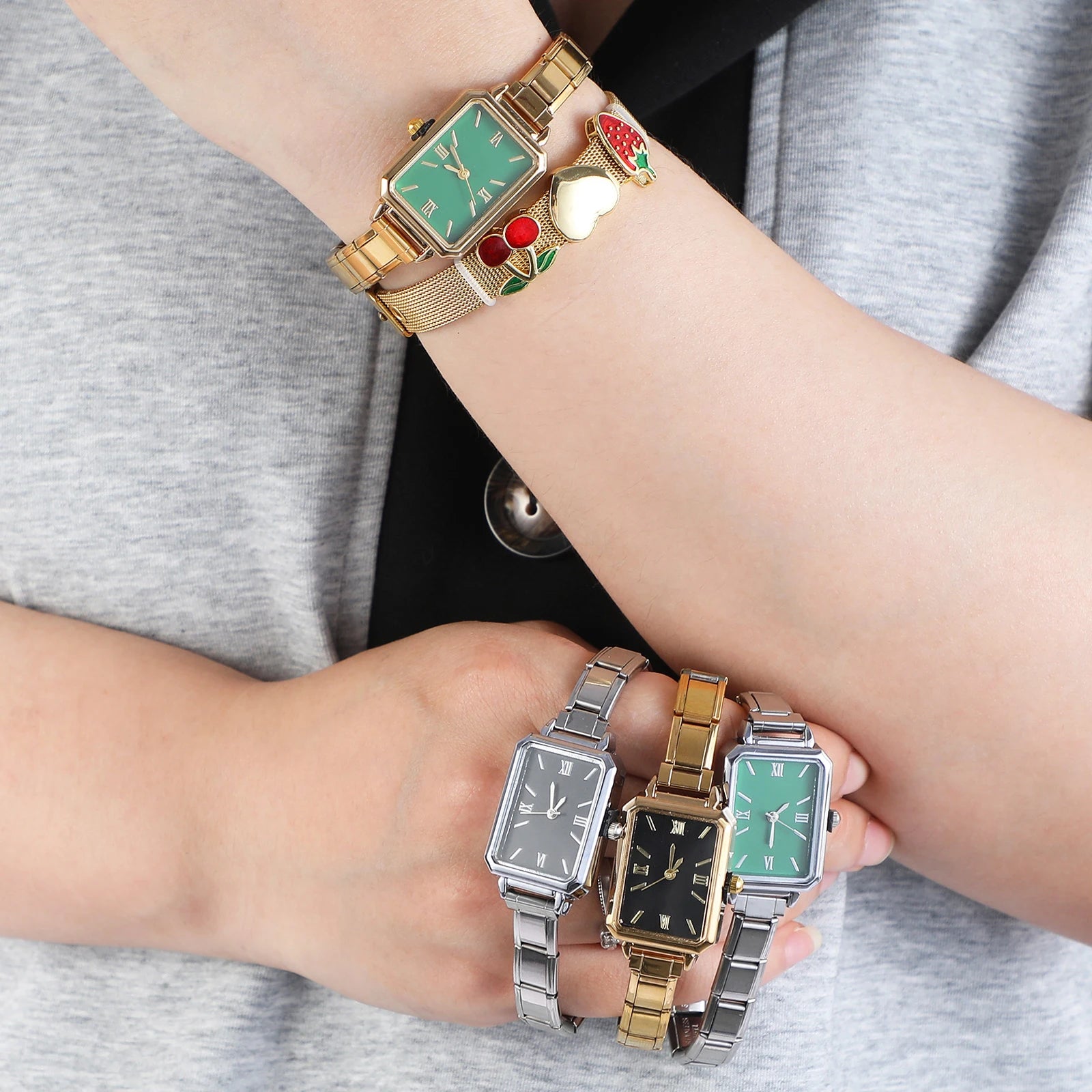 1PC High Quality Men Women's Stainless Steel Square Simple Watch 9MM Width Italian Charm Bracelet Bangle For DIY Jewelry Gifts
