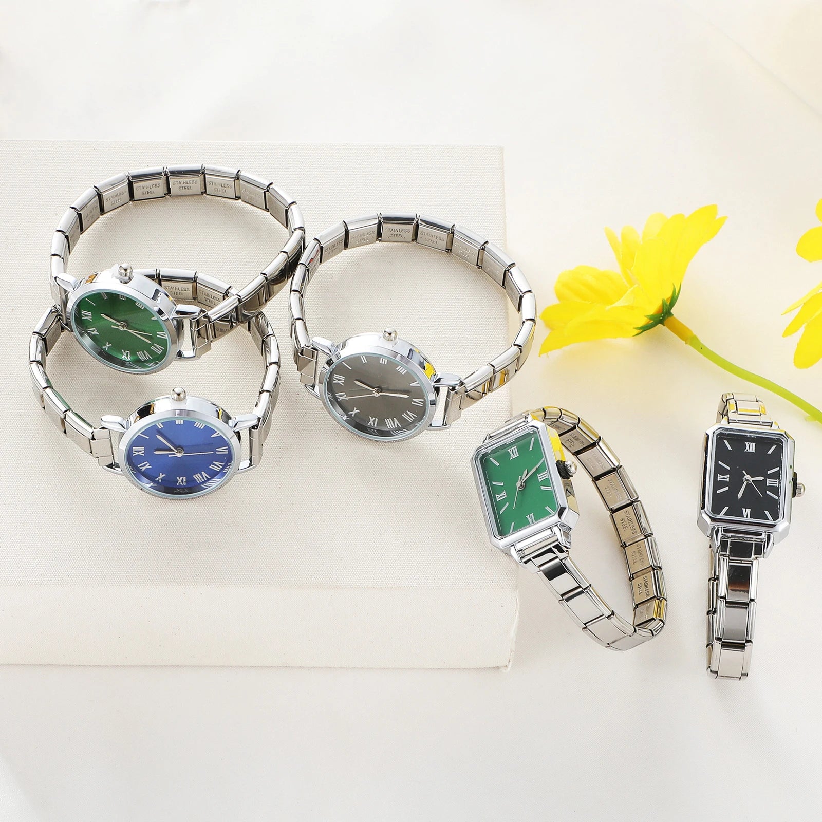 1PC High Quality Men Women's Stainless Steel Square Simple Watch 9MM Width Italian Charm Bracelet Bangle For DIY Jewelry Gifts