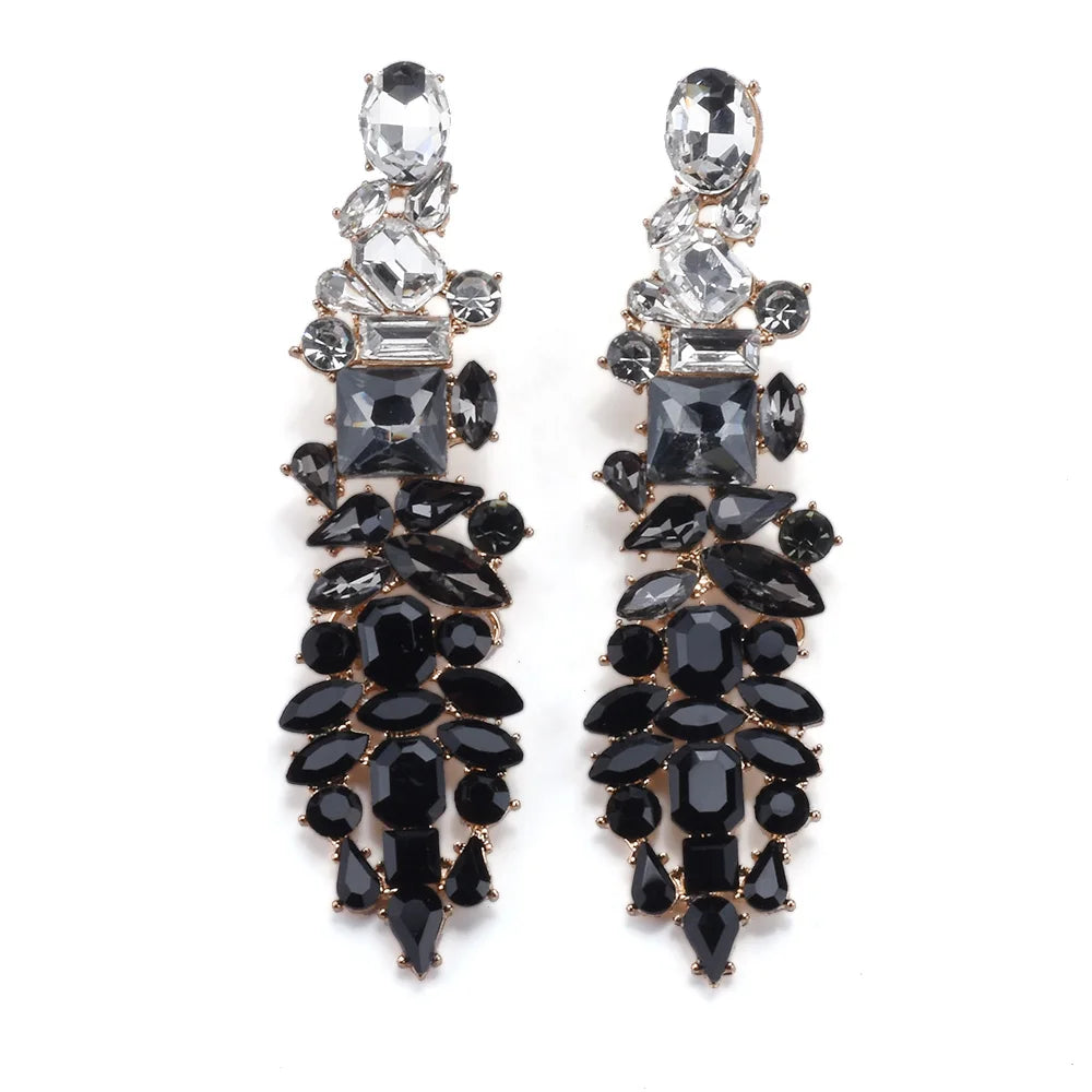2026 New Fashion Crystal Rhinestones Long Earrings Women Indian Statement Large Baroque Earring Jewelry Rose Green Blue Clear