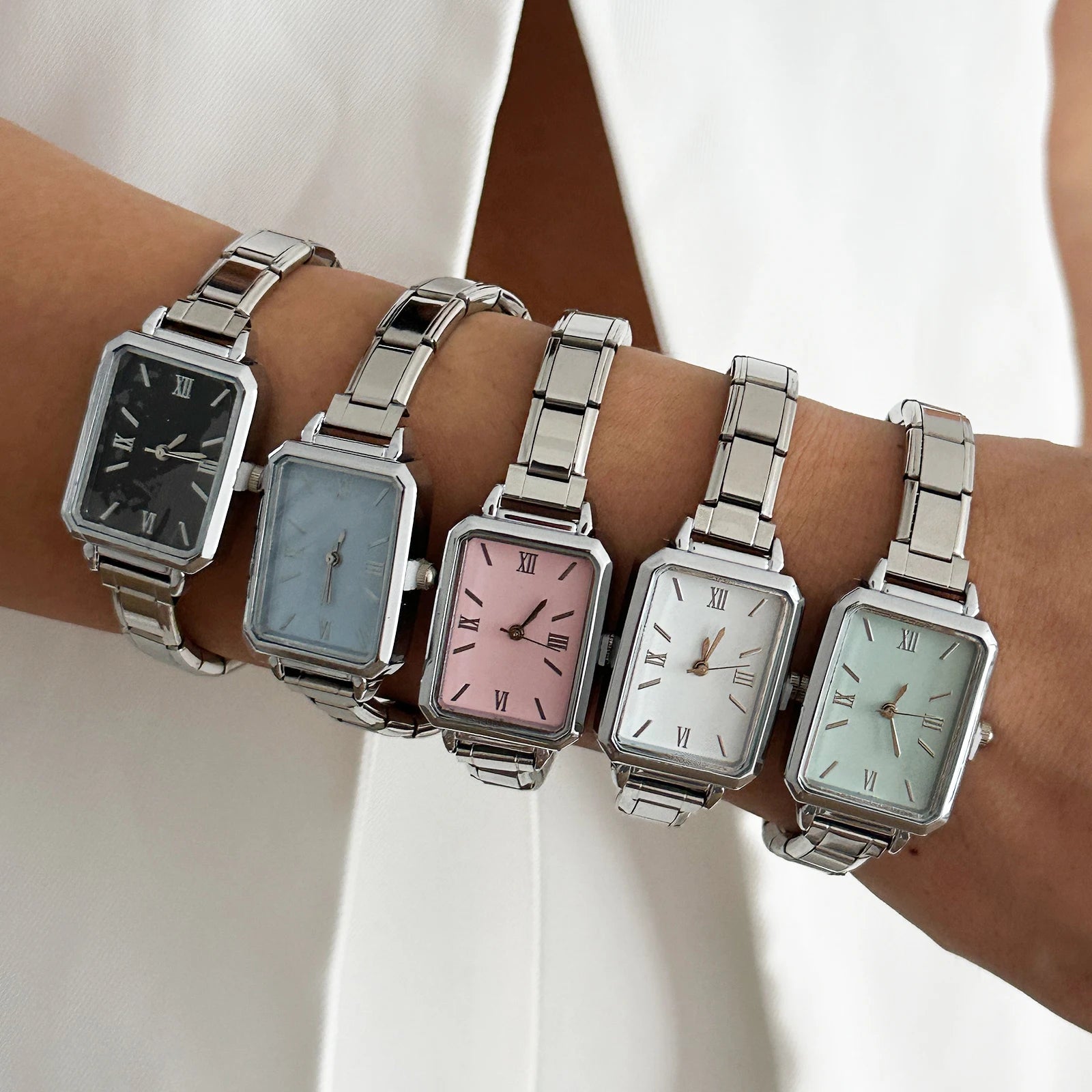 1PC High Quality Men Women's Stainless Steel Square Simple Watch 9MM Width Italian Charm Bracelet Bangle For DIY Jewelry Gifts