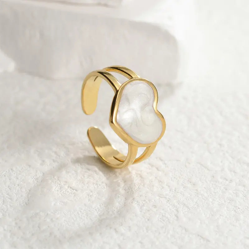 Fashion Cute Shell Irregular Rings for Women Girls Elegant Temperamental Gold Color Zircon Open Adjustable Ring Jewelry 2024