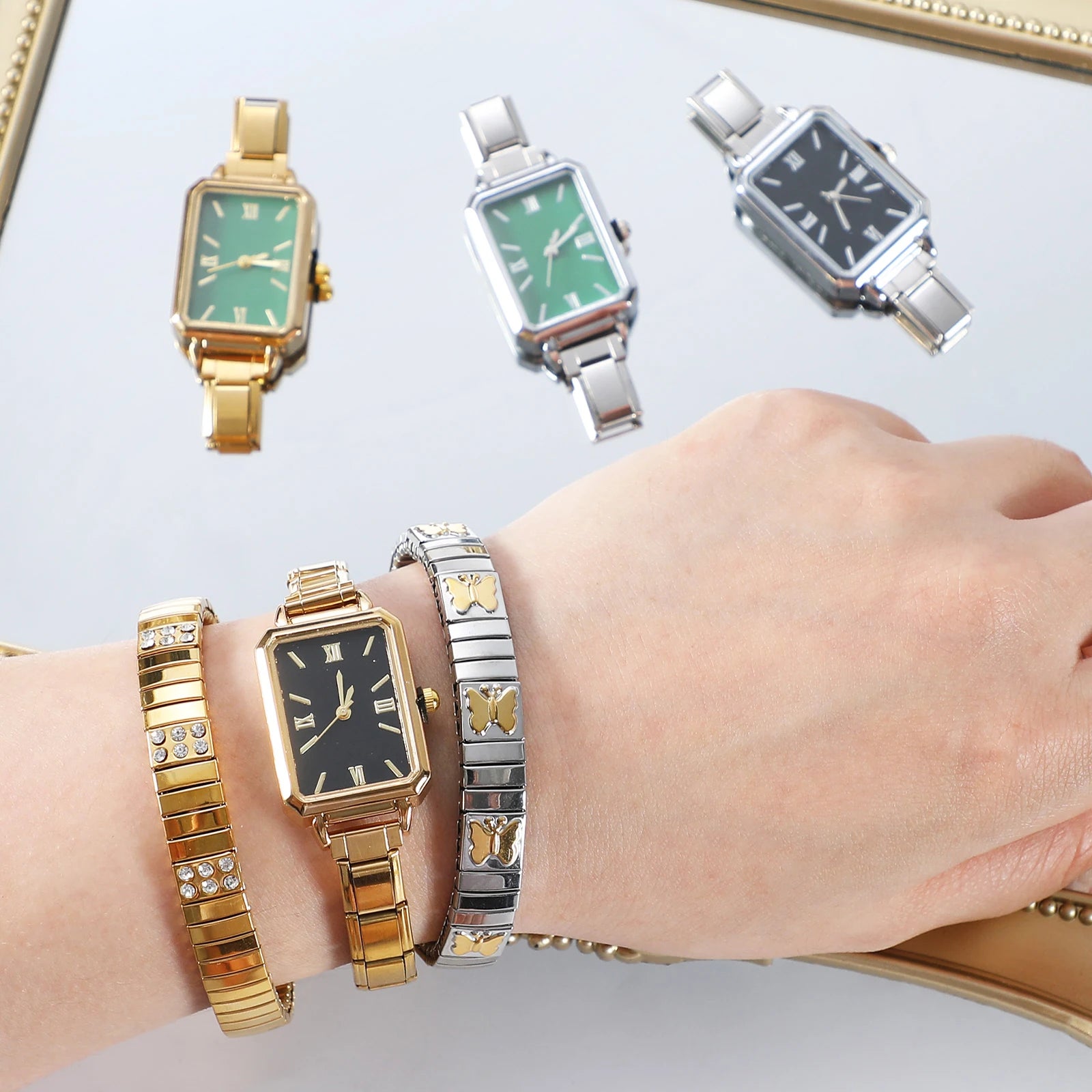 1PC High Quality Men Women's Stainless Steel Square Simple Watch 9MM Width Italian Charm Bracelet Bangle For DIY Jewelry Gifts