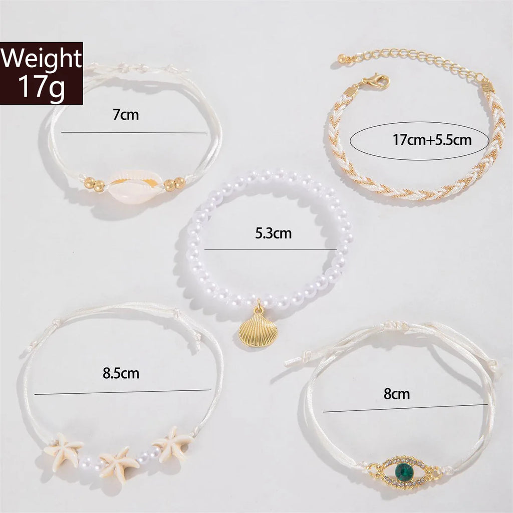 Bohemia Starfish Shell Bracelet Set for Women Men Summer Beach Fashion Evil Eye Multilayer Bracelet Jewelry Vacation Accessories