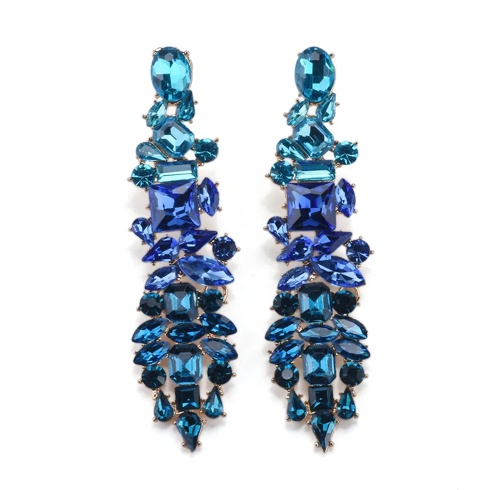 2026 New Fashion Crystal Rhinestones Long Earrings Women Indian Statement Large Baroque Earring Jewelry Rose Green Blue Clear