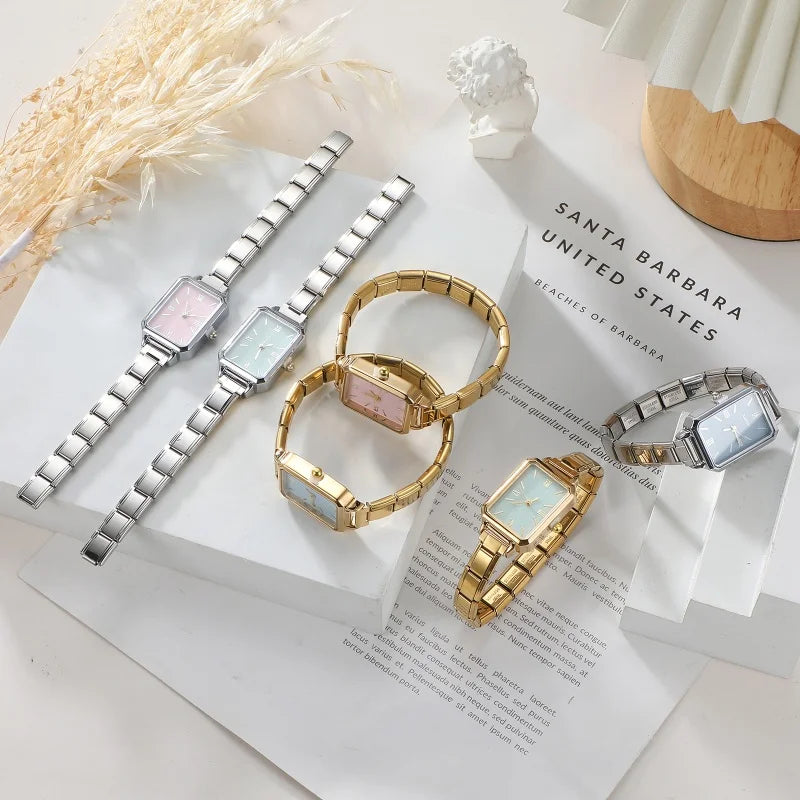 1PC High Quality Men Women's Stainless Steel Square Simple Watch 9MM Width Italian Charm Bracelet Bangle For DIY Jewelry Gifts