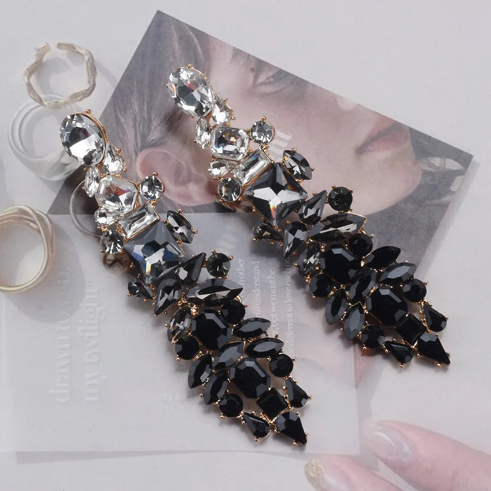 2026 New Fashion Crystal Rhinestones Long Earrings Women Indian Statement Large Baroque Earring Jewelry Rose Green Blue Clear